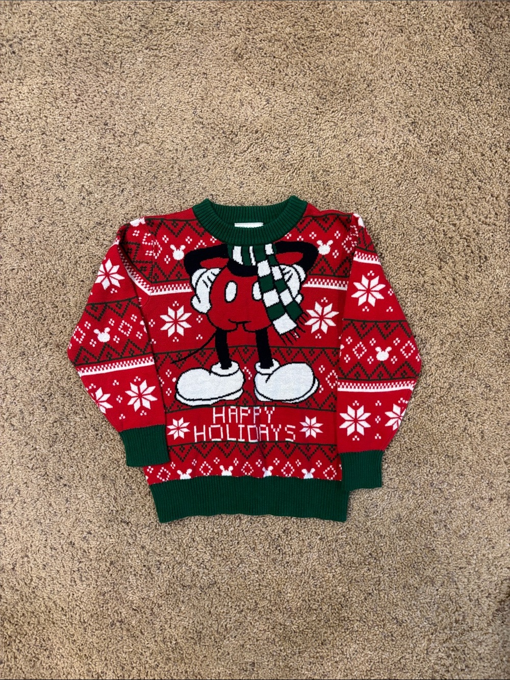 Disney Red & Green Holiday Sweater with Mickey Graphic